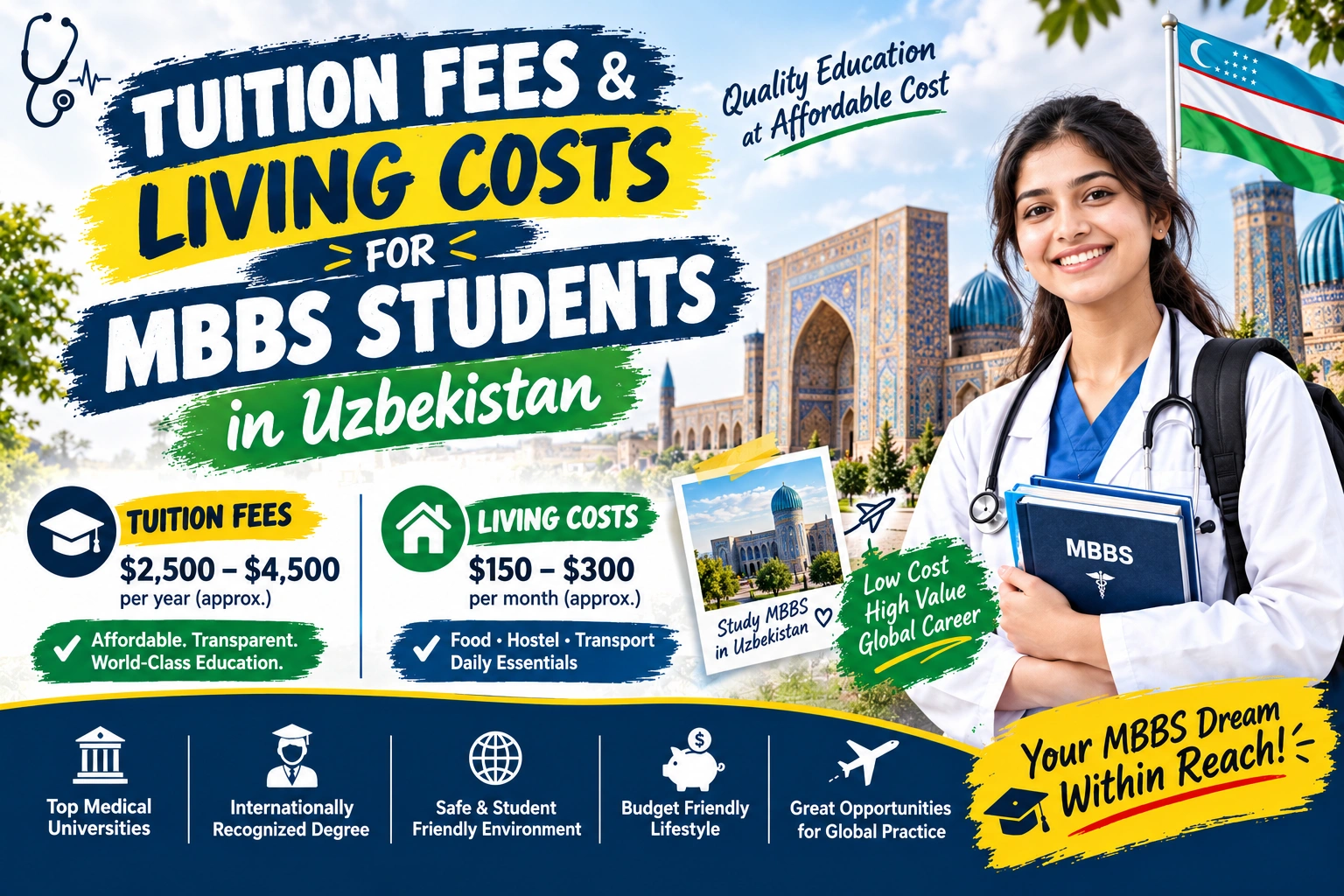 Tuition Fees and Living Costs for MBBS Students in Uzbekistan